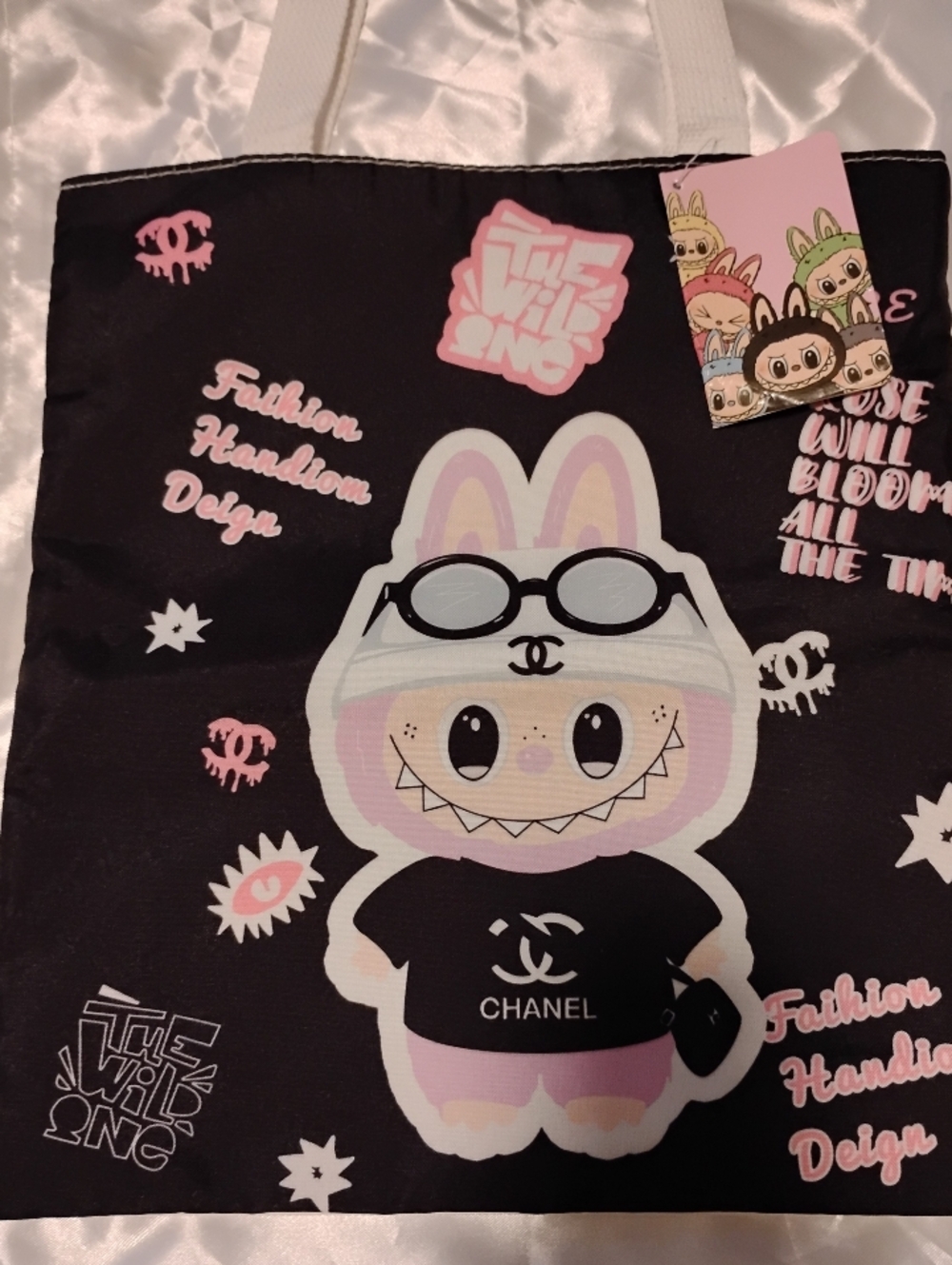 Labubu Graphic Tote in Black and Pink Brand New With Tags